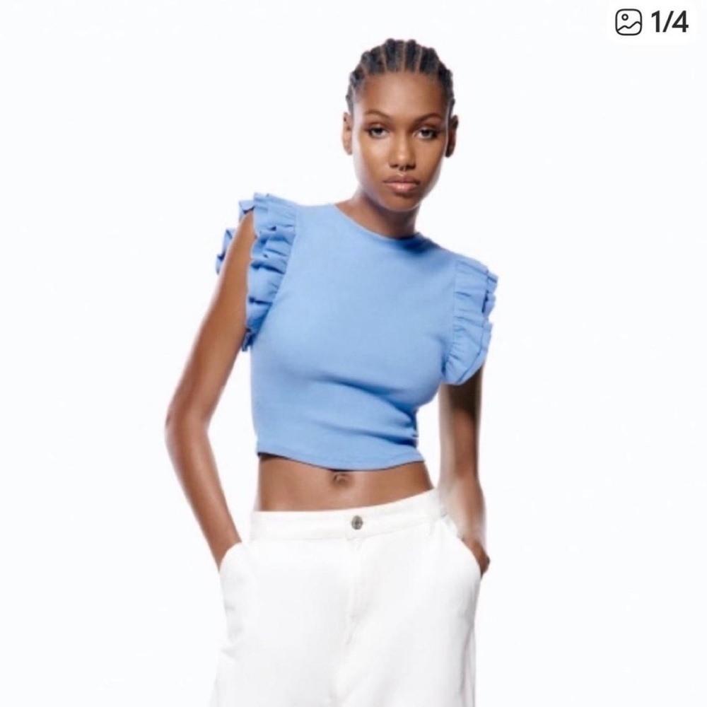 Zara Soft Blue Ribbed Top